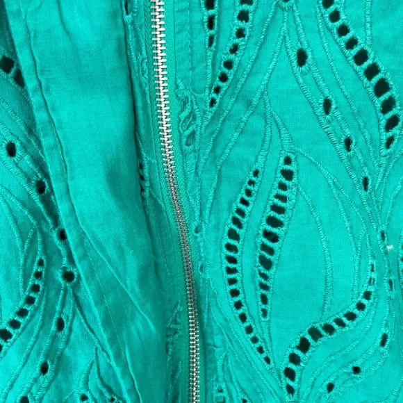 Chicos Jacket Womens 1 Small Green Eyelet Cutout Embroidered Zip Front - Picture 7 of 11